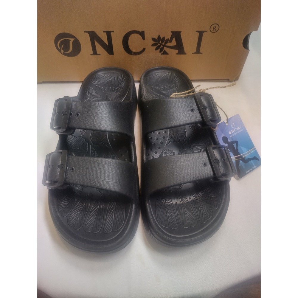 ONCAI Womens Recovery Sandals Black EVA Double Buckle Slide OW7S2 Size 8.5 NEW